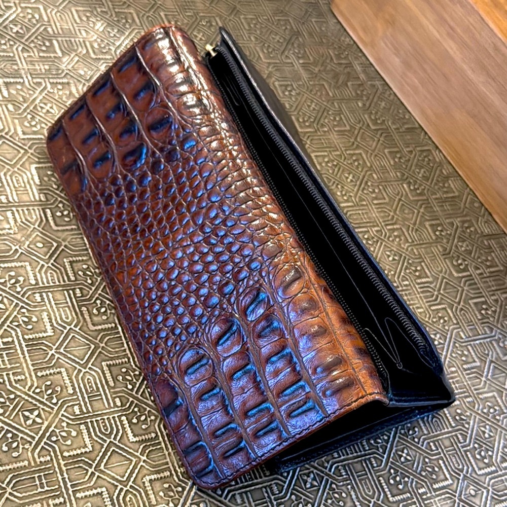Brahmin Crocodile Embossed Brown and Black Wallet - Picture 8 of 9